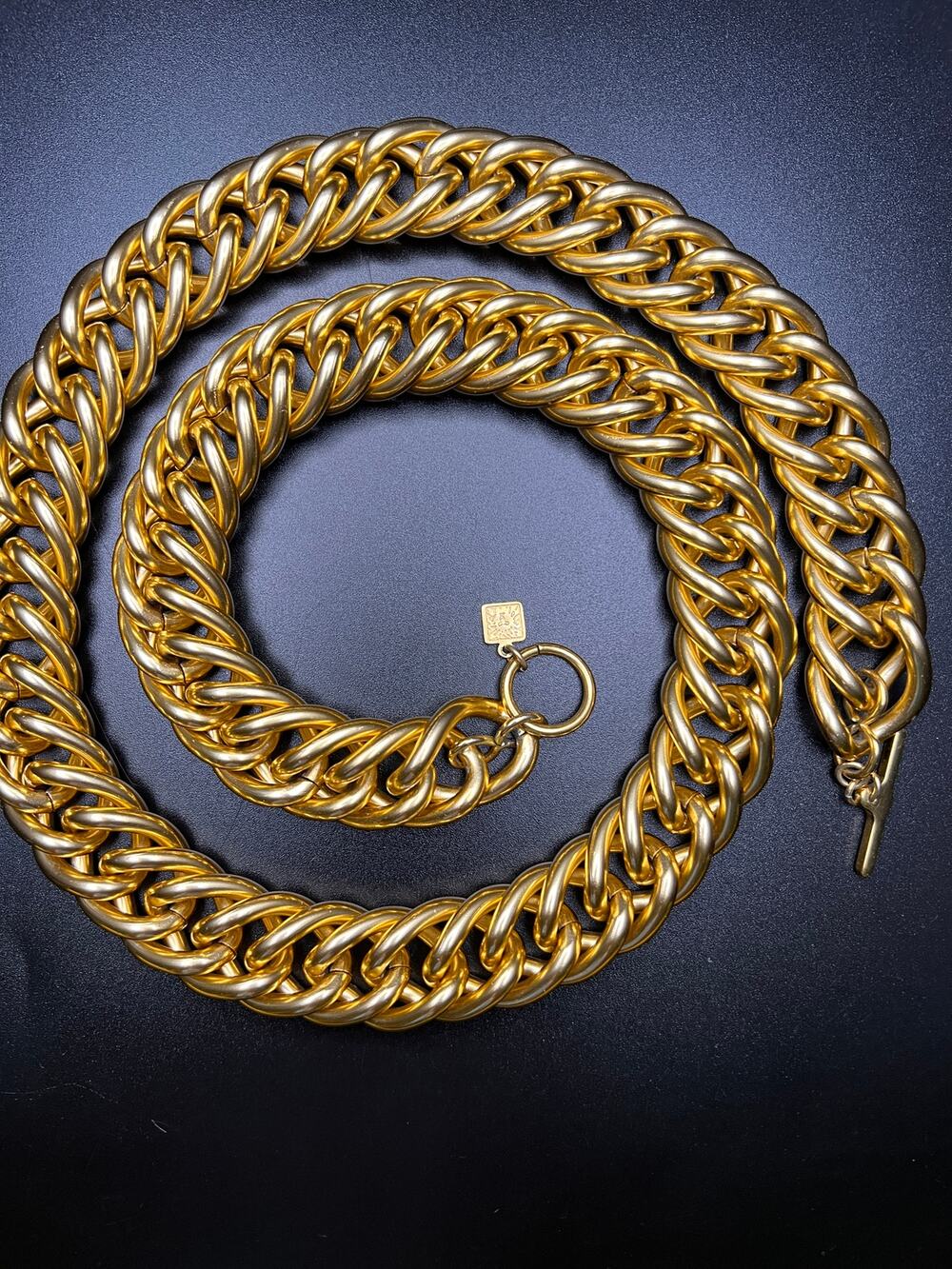 Vintage Anne Klein chunky cuban link chain necklace gold tone statement 30"